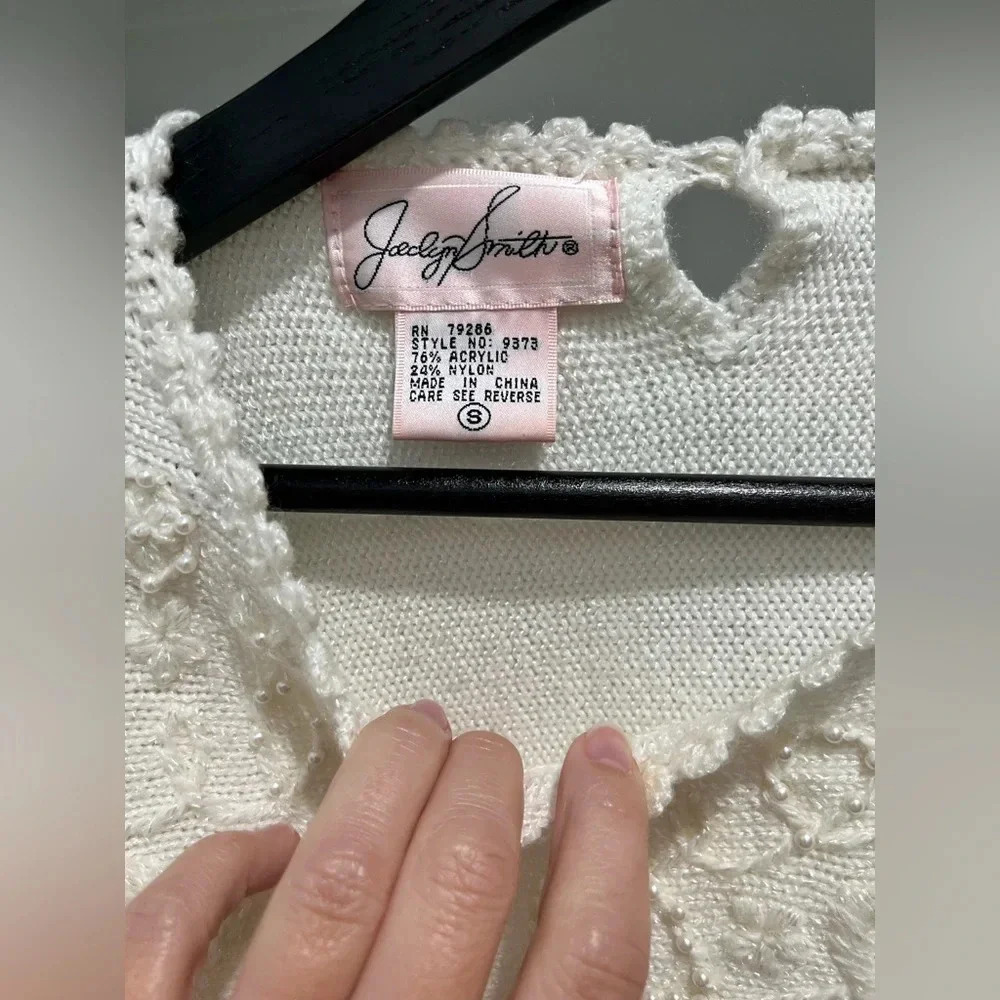 Vintage • Jaclyn Smith ivory Beaded Embroidered Sweater womens size small - Picture 9 of 11